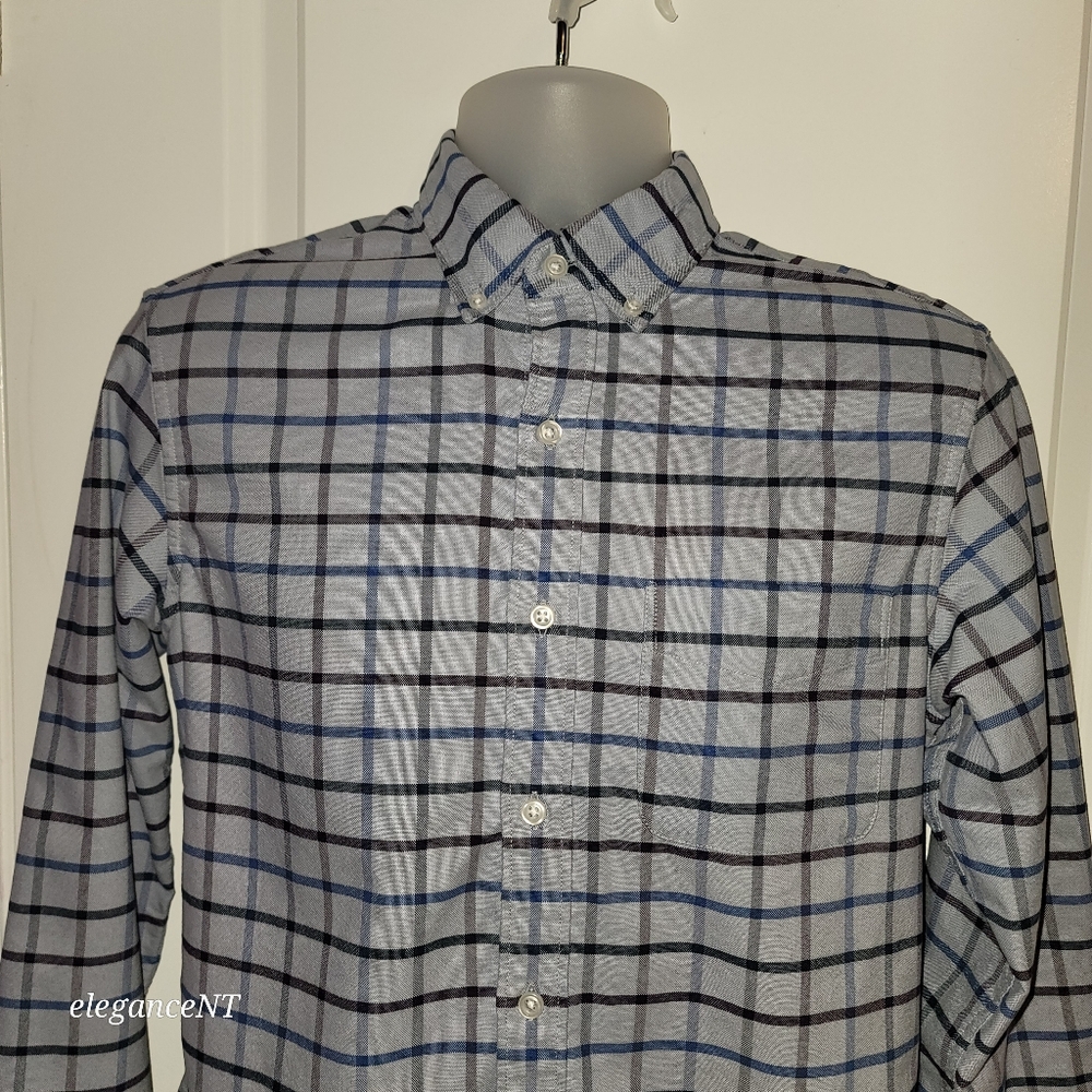 JCrew Blue Men's Blue Plaid Flex Oxford Shirt Sz: Small Slim - Picture 8 of 12